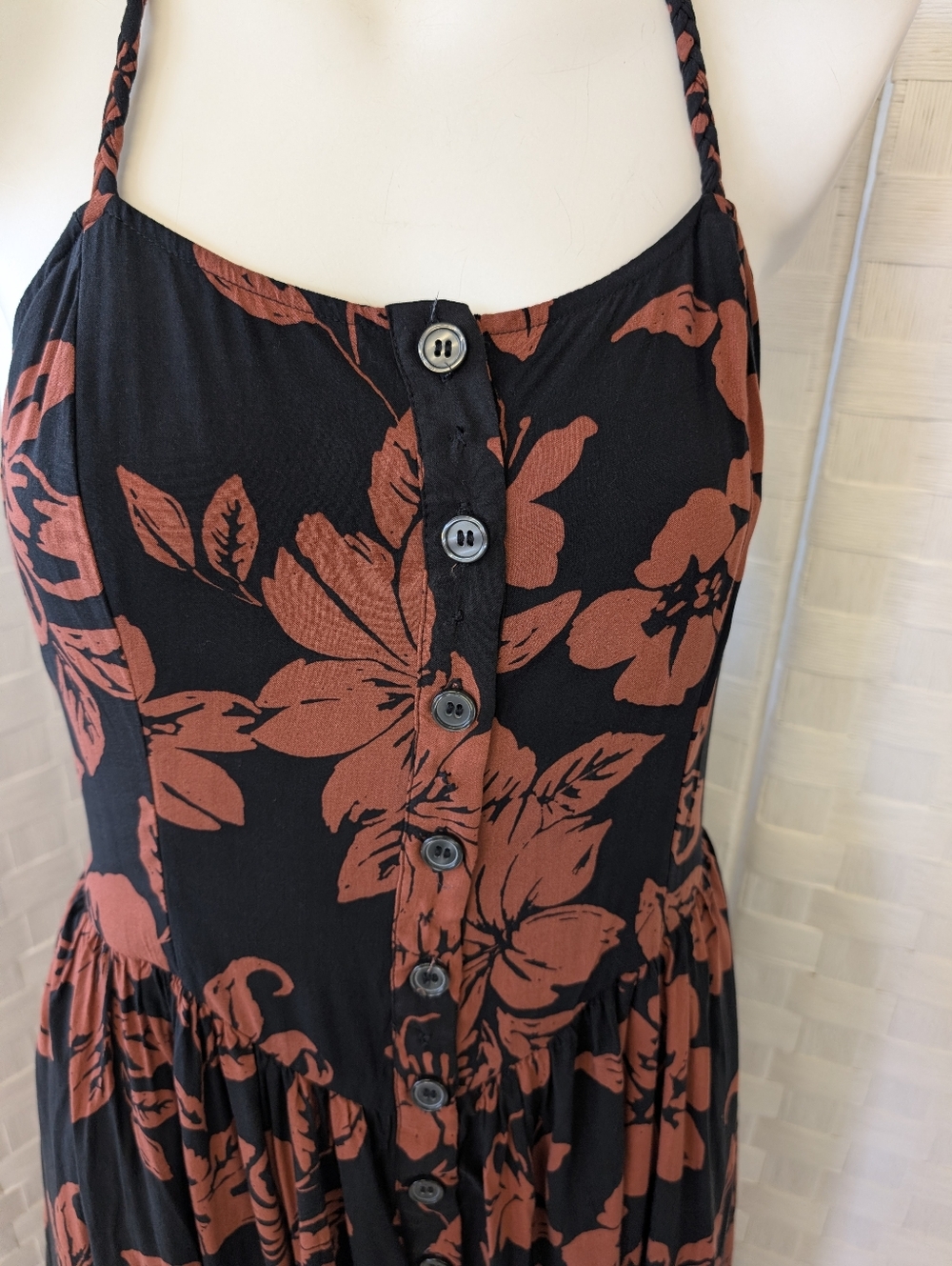 FREE PEOPLE Black Floral Button-Front Maxi Dress -Terra Cotta Rust Floral XL - Picture 2 of 6